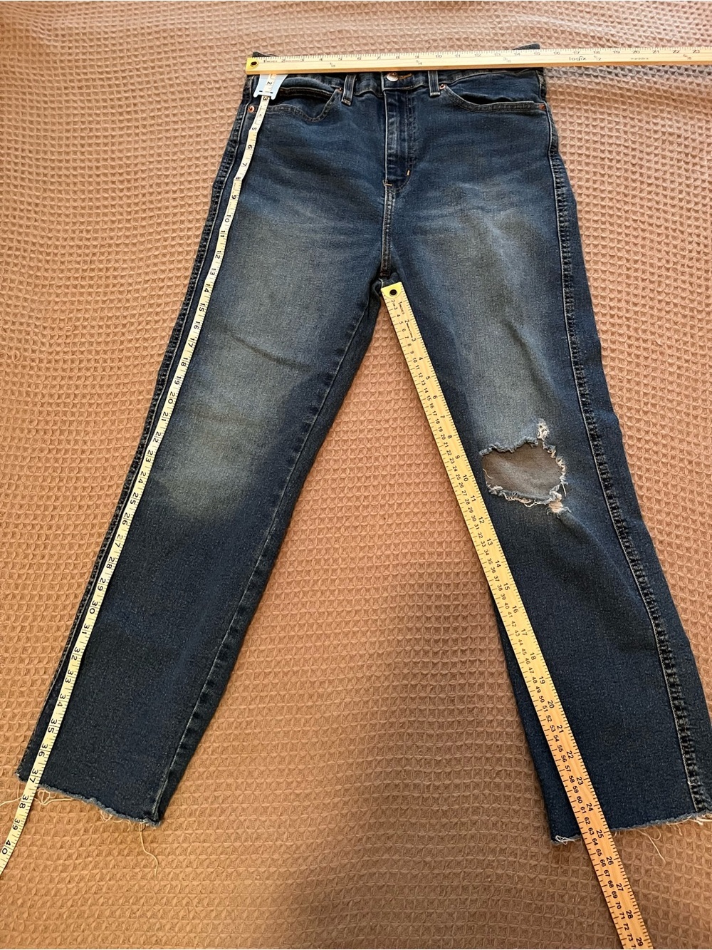 Levi Strauss Heritage High Rise Blue Straight-Leg Jeans Distressed Knee 10-W3 - Picture 3 of 6